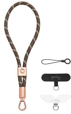 GOODAYY Cordino Telefono da Polso, Cordino per Cellulare Elastico Regolabile Cinturino da Polso del Telefono con Patch Linguetta in Metallo e Nylon, Cordino Universale del Telefono (Marrone)