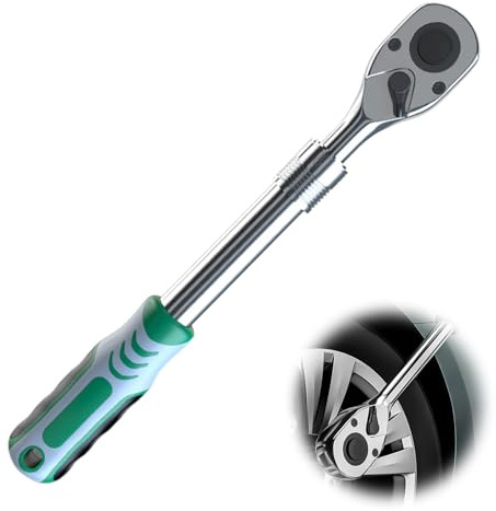 munloo Cle a Cliquet Télescopique à 90 Dents, 1/2 Pouce, Acier au Chrome Vanadium + Caoutchouc, Tailles Télescopiques 290-450 mm, pour L'industrie Automobile, L'industrie Marine et L'industrie (vert)