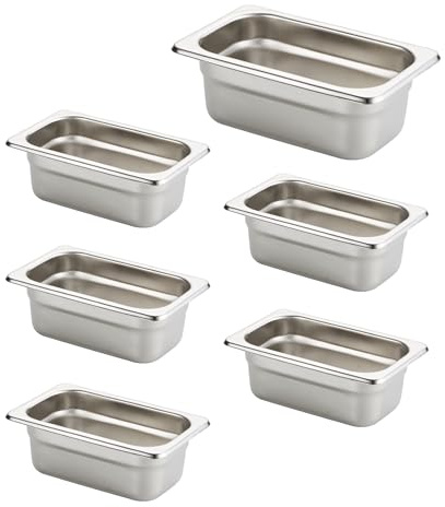 HECMAC 6 Pack Anti-Jam Hotel Pans, 1/9 Size 2-1/2 Inch Deep, Commercial Stainless Steel Chafing Steam Table Pan, Catering Storage Metal Food Pan, 23 Gauge