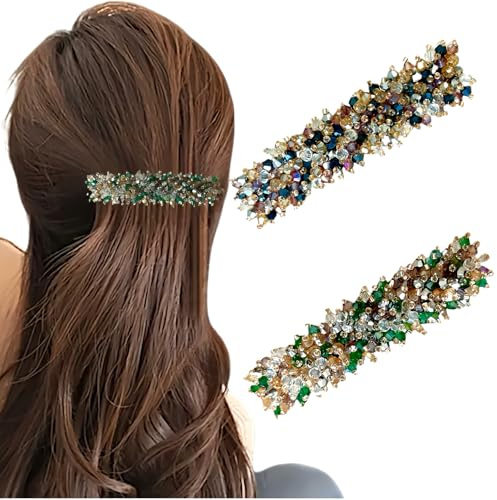 Ypkia Fermagli per capelli in cristallo colorato da donna, per capelli sottili, automatici, per ragazze e donne