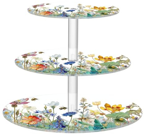 JUZIHAI Herbs and Wild Flowers Acrylic Cupcake Stand 3 Tier, Clear Cake Display Tower with Non-Slip Pads, Cupcake Holder for Party, Birthday, Wedding, Dessert Table