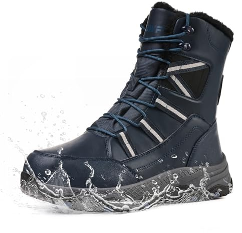 Suiyfit Snow Boots for Men Waterproof Mid-Calf Booties Winter Hiking Boot Durable Warm Fur Lined Boot Non-Slip Warm Climbing Shoes Walking, Cold Weather（dark blue-42.5）
