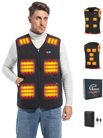 Rrtizan Gilet chauffant pour homme et femme avec batterie externe, gilet chauffant avec 3 niveaux de température et 12 feuilles de chaleur, veste chauffante électrique sans manches, lavable pour