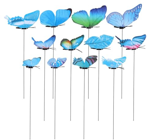 sourcing map 36pcs Butterfly Stakes, 6 Sizes Butterfly Garden Decoration PVC Waterproof Artificial Butterflies Stick Plant Stakes for Indoor Outdoor Christmas Yard Decor, Blue