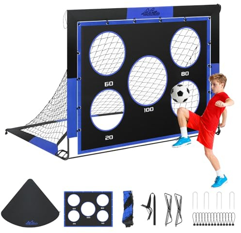 MoKo Portería de Fútbol de Patio para Niños - Redes de Fútbol Desplegables Portátiles 4' x 3' - Juego de Red de Fútbol 2 en 1 para Exterior e Interior, Negro&Azul