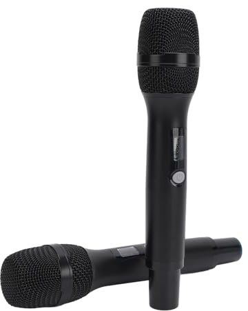 Dual Wireless Microphone UHF Dynamic Handheld Cordless Microphone for KTV Singing, Compatible with Smartphones and Tablets, Aluminum Alloy Plastic