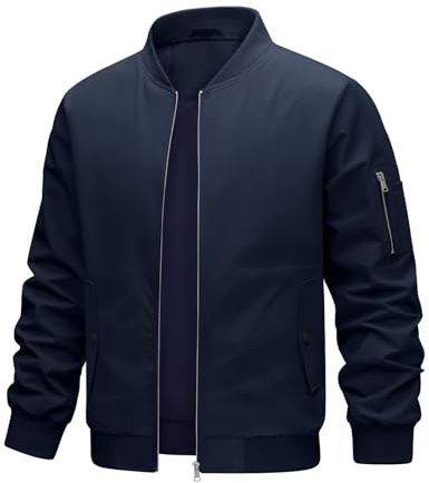 heekpek Men's Jackets Lightweight Waterproof Bomber Jacket Casual Work Summer Jackets for Men UK Outdoor Windbreaker Jacket Cargo Outwear with Zip Pockets for Spring and Autumn,Navy Blue,XL