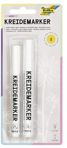 folia 390200 - Kreidemarker 2er Set weiß, Spitze 1 - 2 mm und 2 - 5 mm