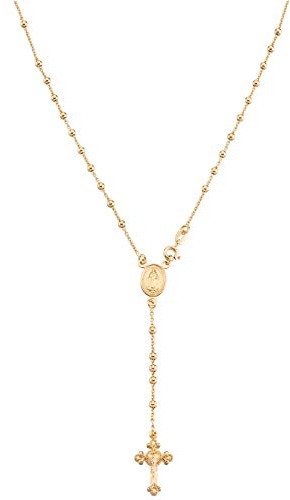 Miabella 18 Karat Gold über Sterling Silber italienischen Rosenkranz Bead Kreuz Y Halskette Kette für Frauen Männer, 20 Zoll