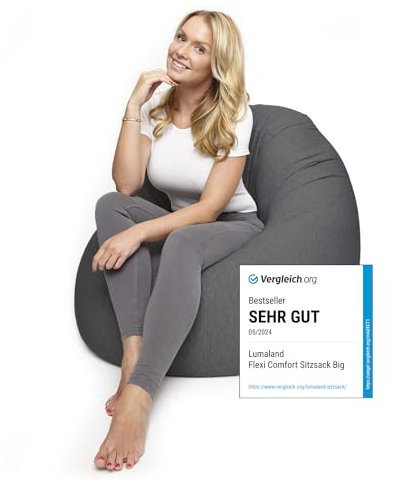 Lumaland Flexi Comfort Sitzsack Medium | Flexibler Premium Bean Bag | 142 x 84 cm Sitzkissen | Ideal zum Liegen oder Sitzen | Sessel & Sofa für Kinder und Erwachsene [Dunkelgrau]