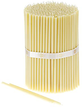 Danilovo 400 Stück Weiß Bienenwachs Kerzen - Orthodoxe Kerzen für Gebet, Rituals, Tischdeko Hochzeit - Ungiftig, Ruß - Tropffrei, Lang, Nachhaltige Produkte, N80, Höhe: 18,5 cm, Ø 6,1 mm