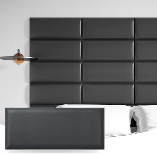 Art3d Peel and Stick Headboard for Twin in Black, Pack of 4 Panels Sized 9.84 x 23.62, 3D Wall Panel, Upholstered Wall Panel