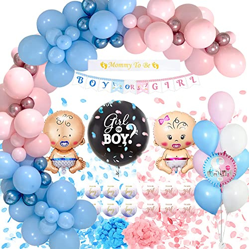 Gender Reveal Party Dekoration, Mädchen Oder Junge überraschung, Babyparty Deko Girl Or Boy Geschlecht Offenbaren Ballon Mit Team Boy Team Girl Konfetti, Banner für Baby Shower