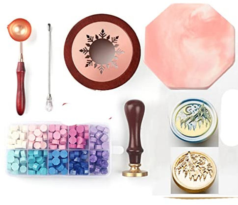 Retro achteckiges Siegellack-Siegel-Set Siegelstempel-Kit Umschlag für DIY-Hochzeitseinladung 24 Farben Wachsperlen malen Siegelwachs-11