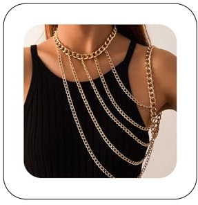 Yienate Sexy Imbracatura Corpo Catena Boho Oro Collana Girocollo Spalla Catena Multi Fila Grosso Braccio Cubano Catena Stratificato Spalla Collana Corpo Catena Gioielli Accessori Per Donne Ragazze