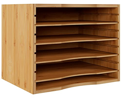 Bamjoy Bamboo 5 Tier Desktop Organizer, Paper Organizer Mail Sorter, File Holder Letter Document Storage with Adjustable Shelves for School Home Office, Natural