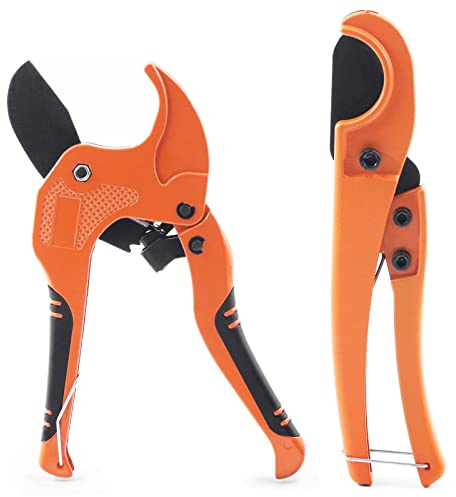 Tanstic 2 pezzi a cricchetto in PVC tagliatubi e tagliatubi a taglio dritto PEX, tagliatubi a cricchetto Utensile da taglio rapido con una mano PEX Tagliatubi PEX Tagliatubi (1-5/8 e 1-3/8)