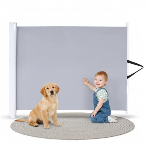Melko Türschutzgitter Treppenschutzgitter ausziehbar 120 cm einrollbar Grau | für Babys, Hunde und Welpen, 80 cm hoch, einhändig bedienbar, sicherer Verschließmechanismus, schont die Fußleiste