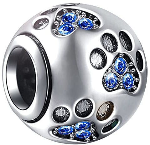 CHAWIN Breloque en argent sterling 925 massif avec cristal transparent, forme de boule ronde, style européen, pour animal domestique, chat, chien, chiot, Cristal