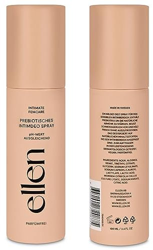 ellen® Prebiotisches Intimdeo Spray - Intimspray für Frauen (100 ml) – Parfümfreies & duftneutralisierendes Intimdeodorant für die Intimpflege – Veganes Mittel gegen Intimgeruch