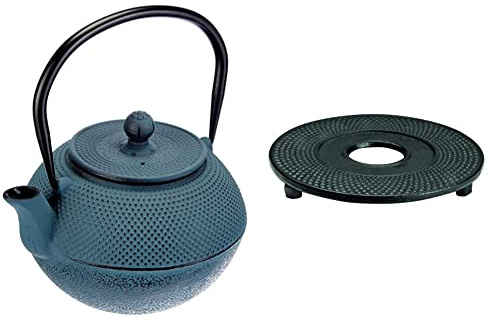 IBILI - Tetera hierro fundido Azul, 1.2 litros, Interior esmaltado, Apto para inducción & Reposateteras Plano, 13 cms, Hierro fundido
