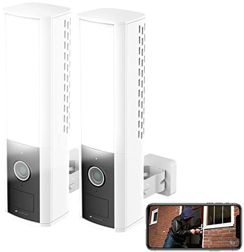 VisorTech Leuchte mit Kamera: 2er-Set LED-Außenwandleuchte & WLAN-2K-Kamera, PIR, Nachtsicht, Sirene (Cameras, Lampe Kamera, Tablet Halterung)