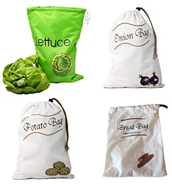 Extra Large Organic Linen Cotton 2*Bread 2*Lettuce 2*Potato 2*Onion 8 Bags Food Storage Bag Linen Cotton Bags