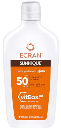 Ecran Sunnique Sonnenmilch LSF 50, UVB+UVA- und IR-A-Schutz, stärkt die Abwehrkräfte, schützt die Haut, 24 h Feuchtigkeit, Formel mit VitEox 80, für die ganze Familie, 370 ml