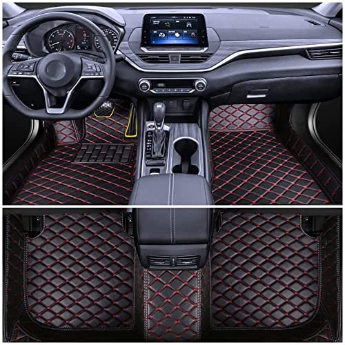 Leder Fußmatten Autoteppich für Honda CRV 2012-2016, Allwetter Wasserdichter rutschfeste Automatten Vollständige Abdeckung Schutzmatte,Black-red