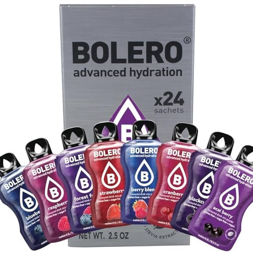 Bolero BERRY MIX 24x3g | Polvo de jugo sin azúcar, endulzado con estevia + vitamina C | Adecuado para niños, deportistas y diabéticos | Sin gluten y apto para veganos | Mezcla de bayas
