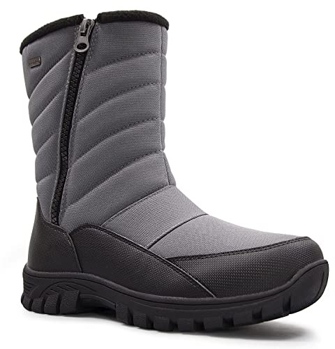 mysoft Mens Winter Snow Boots Waterproof Insulated Mid-Calf Hiking Boot Fur Lined Warm Outdoor Shoes
