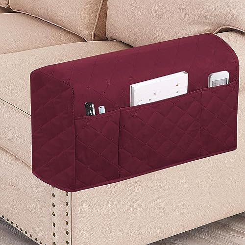 GAMUKAI 2 Pack Waterproof Armrest Covers for Chairs & Sofas – Anti-Slip Furniture Protectors with Side Pockets, Washable Couch Armrest Covers Set (Fits Most Chair Arms) (Burgundy)