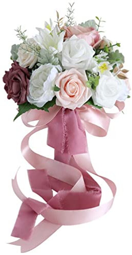 Bouquet da sposa, bouquet da sposa, Bella rosa fiori di seta artificiale piccolo bouquet rosa bianco festa in casa decorazioni di nozze invernali fiori finti bouquet da sposa for matrimonio for damige