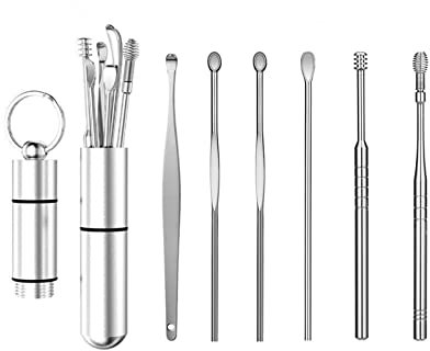 Ear Wax Removal Kit Ear Curette Cleaner Ear Pick Earwax Removal Tool 6 Pcs Stainless Steel Ear Wax Remover with Ear Cleaning Tool