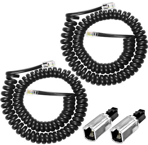 MEIRIYFA RJ9 Telephone Cord Phone Cord for Landline Detangler Desk Phone Handset Coiled Cable, 4P4C Male to Male Cable with 360 Degree Phone Line Anti-Tangler -2 Pack(9.8FT)