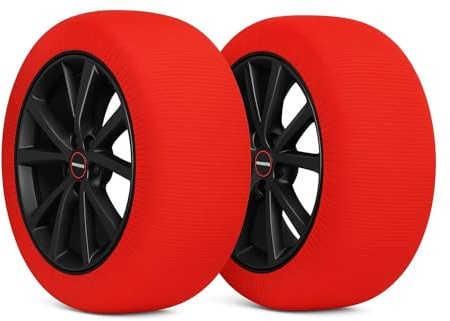 RICAMBYCAR Calze da Neve Taglia M, omologate Italia EN 16662-1, 2 Calze Neve Auto, Montaggio rapido, Guanti Inclusi, Snow Socks Ultra Grip