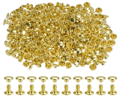 QUARKZMAN 300 Juegos de Remaches de Cuero 6 x 6mm Remaches de Doble Tapa de Metal Broches de Presión para Manualidades en Cuero, Reparación y Decoración, Tono Dorado