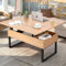 VOWNER Couchtisch Höhenverstellbar, 3-in-1-Multifunktions-Wohnzimmertisch mit Versteckter Aufbewahrung, Couchtisch Umwandelbar in Wohnzimmer-Esstisch (Holzfarbe)