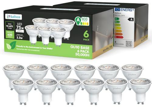 sailsco Energieklasse A GU10 LED Warmweiss Lampe,3.3W 600LM 2700K Warmweiß GU 10 Spot Energiesparlampe,83W Glühbirne Ersetzt,36 Grad Abstrahlwinkel G10 Leuchtmittel,Nicht Dimmbar Birne,12 Stück