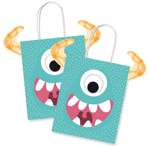 Homéa, Set de 4 Sacs Cadeaux en Papier avec Oeil Mobile 18 x 8 x H32 cm Monstres