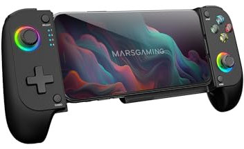MARSGAMING MGPX, Gamepad Bluetooth 5.0 2-in-1, RGB Neon, Doppia Vibrazione e Funzione Turbo, Supporto Smartphone Fino a 6.8, Controller Compatibile con PC, Android, iOS e Console, USB-C, Nero