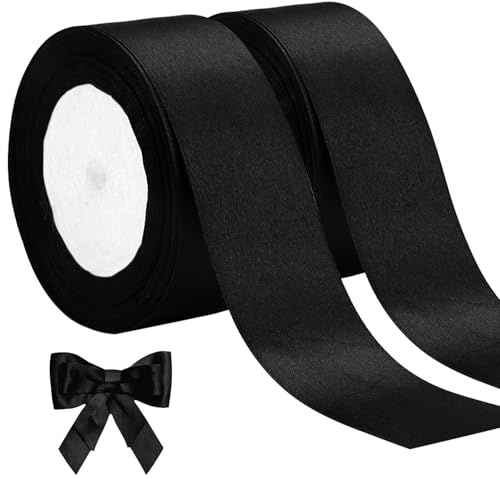2 Rollen Achwarzes Geschenkband, 40 mm x 22 m Schleifenband Schwarz