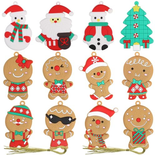 Bigqin 12 Piezas Adornos Navidad, Adornos Arbol Navidad de Hombre de Jengibre, Adornos Navideños con Cuerda, Decoracion Navideñas 2024