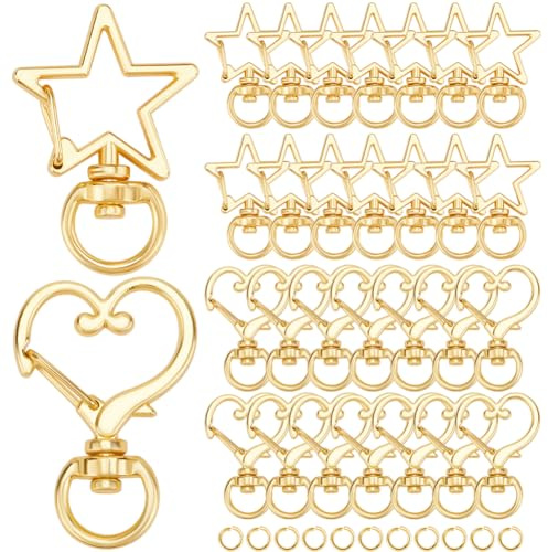 SOFPLATE 1 Box 40 Stück Drehbare Metall Karabinerverschlüsse Goldene Karabinerverschlüsse Großpackung Mit Stern Und Herzform Karabinerhaken Schlüsselanhänger Clip Federkarabinerhaken Aus Legierung Sc