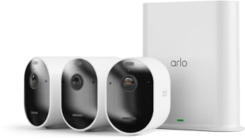Arlo Pro 5 2K + SmartHub, Caméra de Surveillance WiFi Extérieure sans Fil,Batterie Rechargeable Longue durée, Vision Nocturne Couleur Avancée, Sirène, Essai Secure Inclus, 3 Caméras Blanc