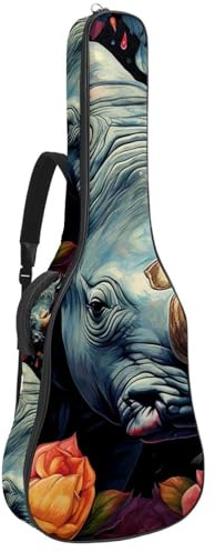 Bassgitarrentasche mit Art Rhino Muster 34, Akustikgitarrentasche 101,6 cm E-Gitarrenkoffer, wasserdichte Oxford E-Gitarre Gigbag für akustische klassische Gitarre, Ukulele, Kunst-Nashorn-Muster,