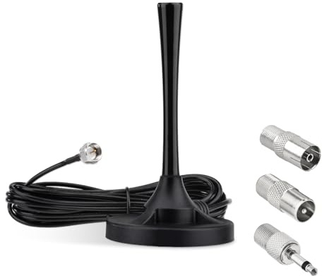 Superbat UKW FM Antenne Magnetfuß 13,5cm F-Stecker, 3m Kabel + 3 Adapter