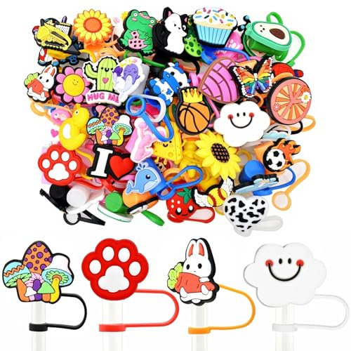 100 fundas para pajitas de dibujos animados, resistentes al polvo y a las salpicaduras, decoraciones de paja de 10 mm para niños y adultos, accesorios de paja de plástico