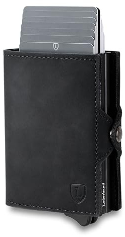 Lederhand® Swipe Vintage XL – Premium Wildleder Geldbörse handgemacht für Herren und Damen Portemonnaie Aluminium Kartenhalter mit Münzfach und Platz für 17 Karten mit RFID NFC Schutz | Schwarz