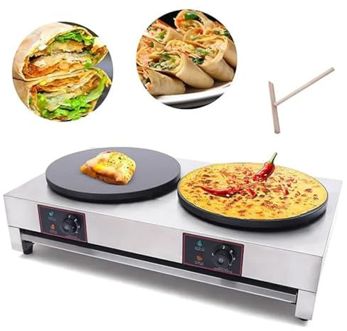 Sweet taize Crepera eléctrica, 220 V, 3400 W, Comercial, con Doble Placa calefactora, Antiadherente, con Control de Temperatura, para blintzes, Tortillas, panqueques, Huevos, Tocino